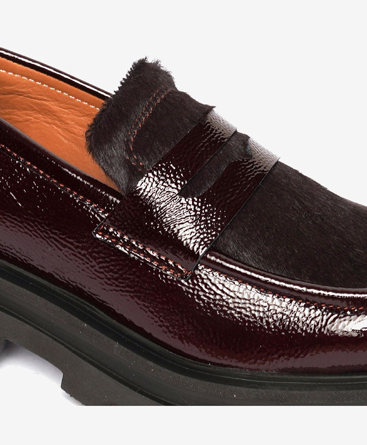 Kadın Bordo Kırışık Rugan Hakiki Deri Loafer Ayakkabı - 5