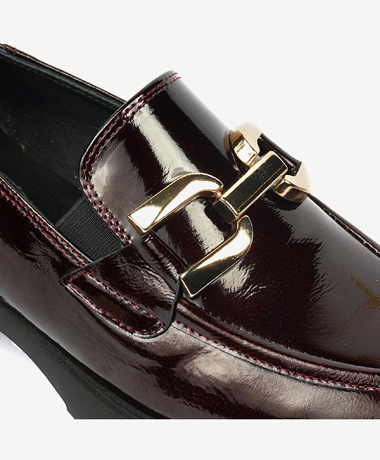 Kadın Bordo Kırışık Rugan Hakiki Deri Loafer Ayakkabı - 5