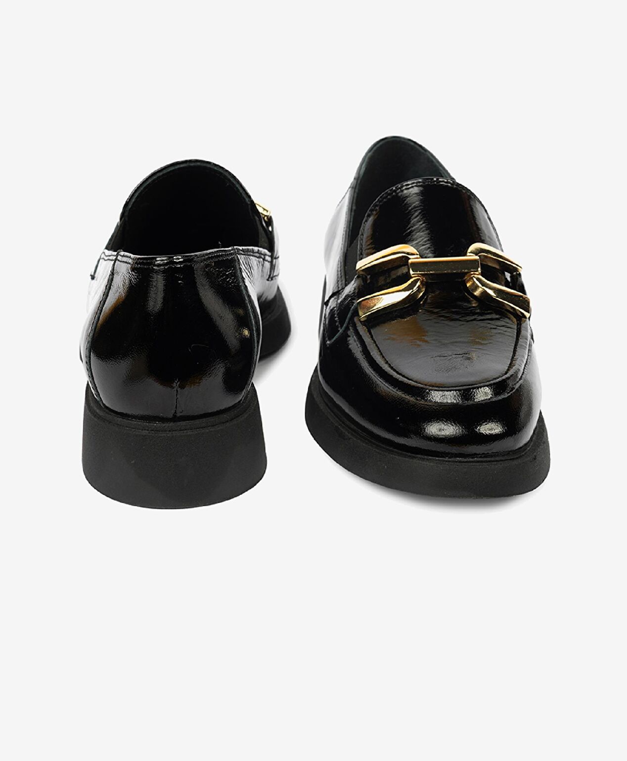 Kadın Siyah Kırışık Rugan Hakiki Deri Loafer Ayakkabı - 7