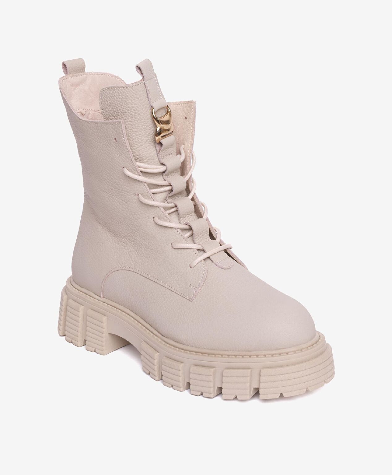 Kadın Ekru Hakiki Deri Termo Taban Military Bot - 2