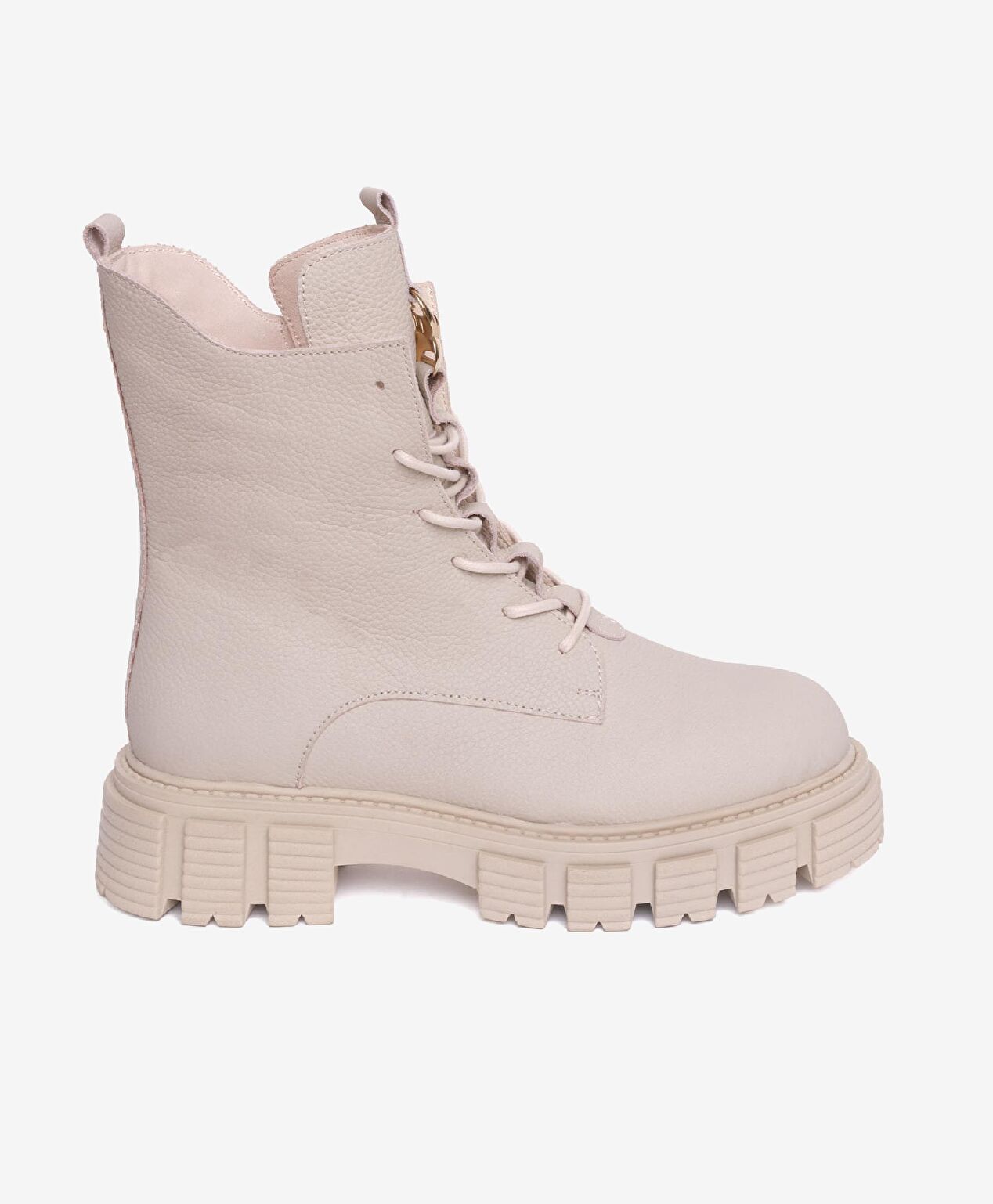 Kadın Ekru Hakiki Deri Termo Taban Military Bot - 1