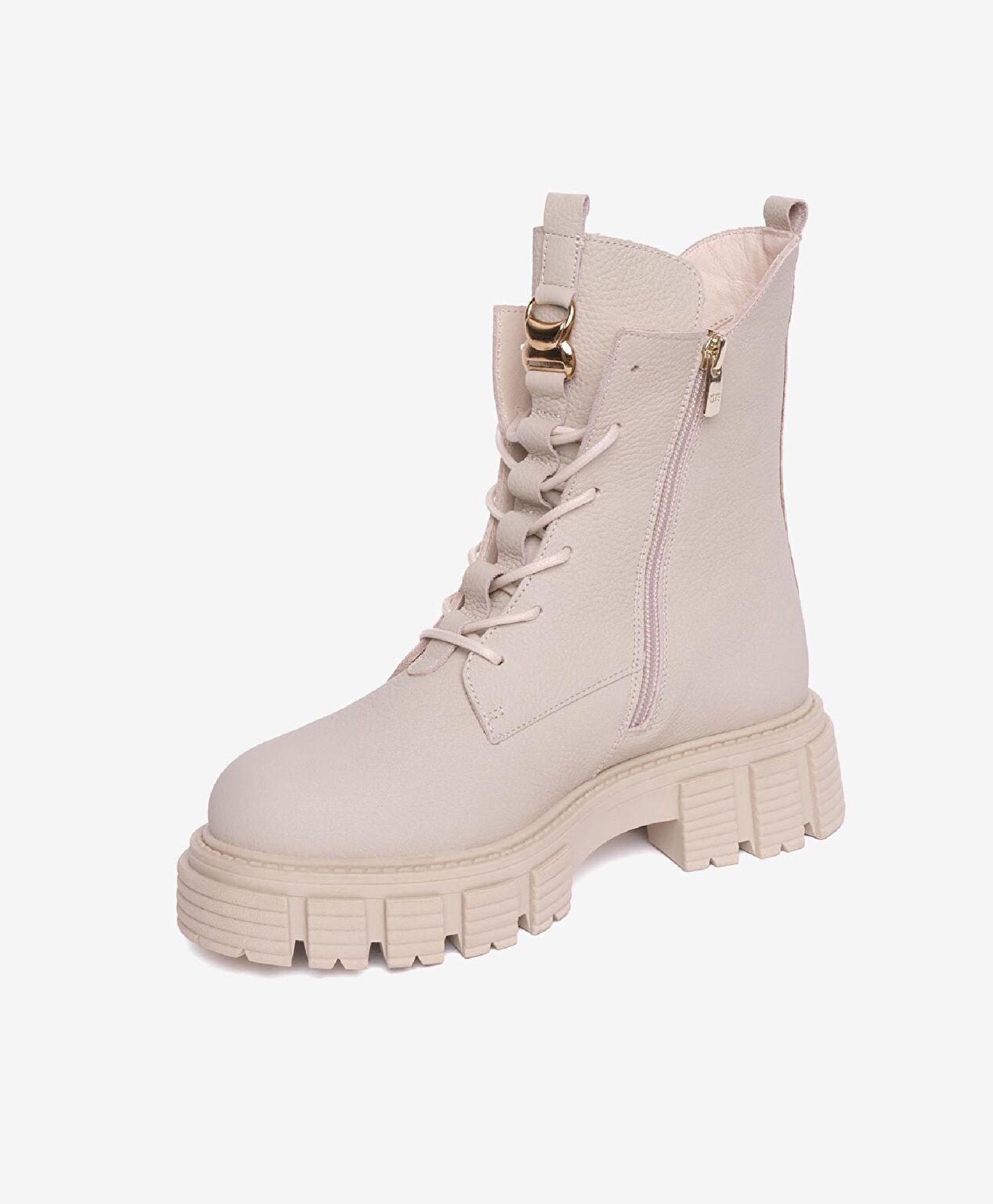 Kadın Ekru Hakiki Deri Termo Taban Military Bot - 3