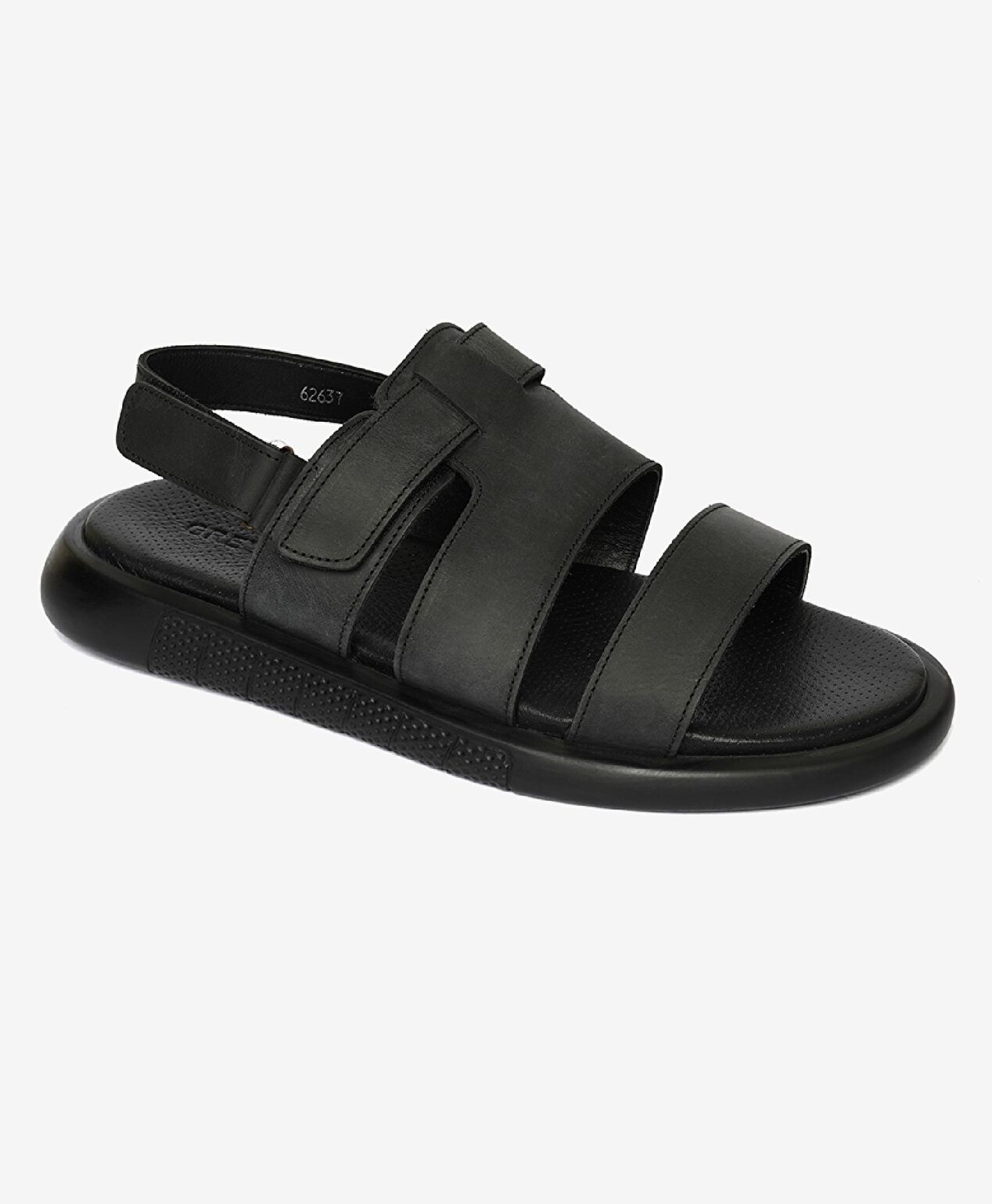 Erkek Siyah Hakiki Deri Sandalet - 2