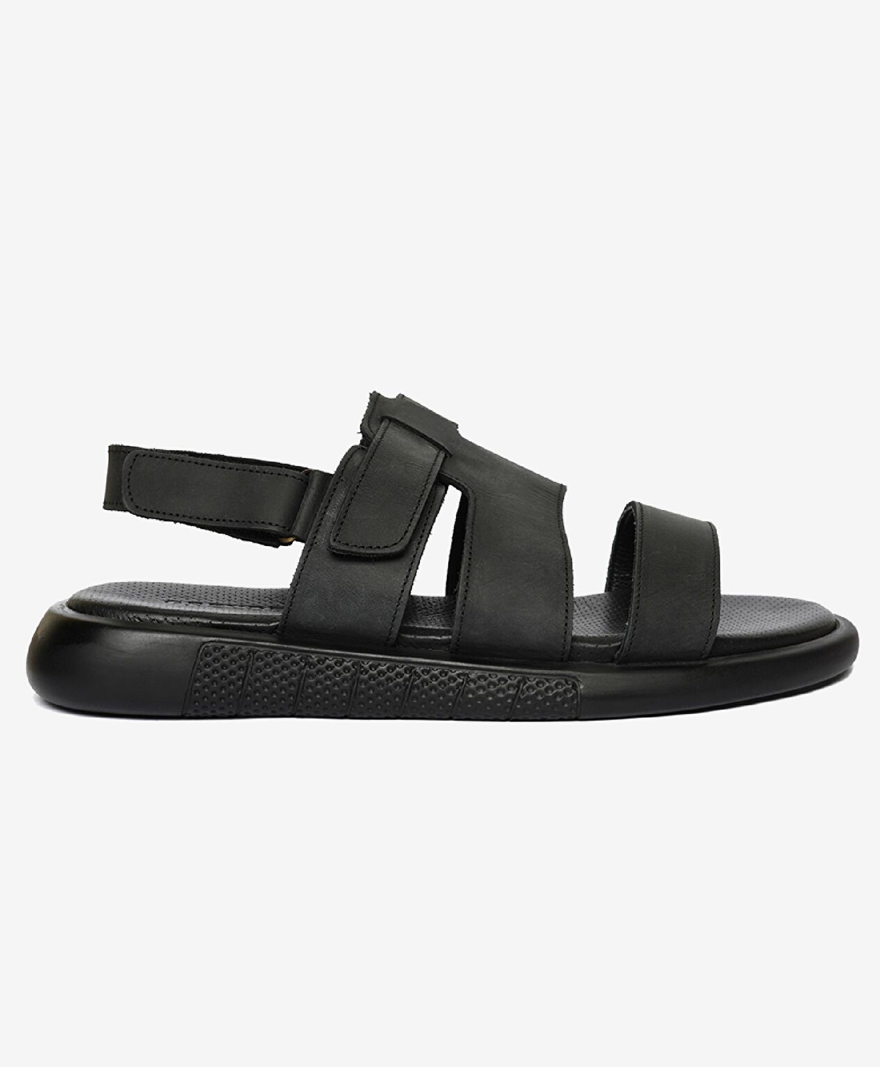 Erkek Siyah Hakiki Deri Sandalet - 1