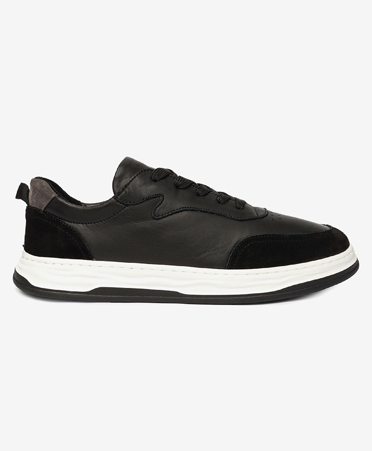 Erkek Siyah Gri Hakiki Deri Sneaker Ayakkabı - 1