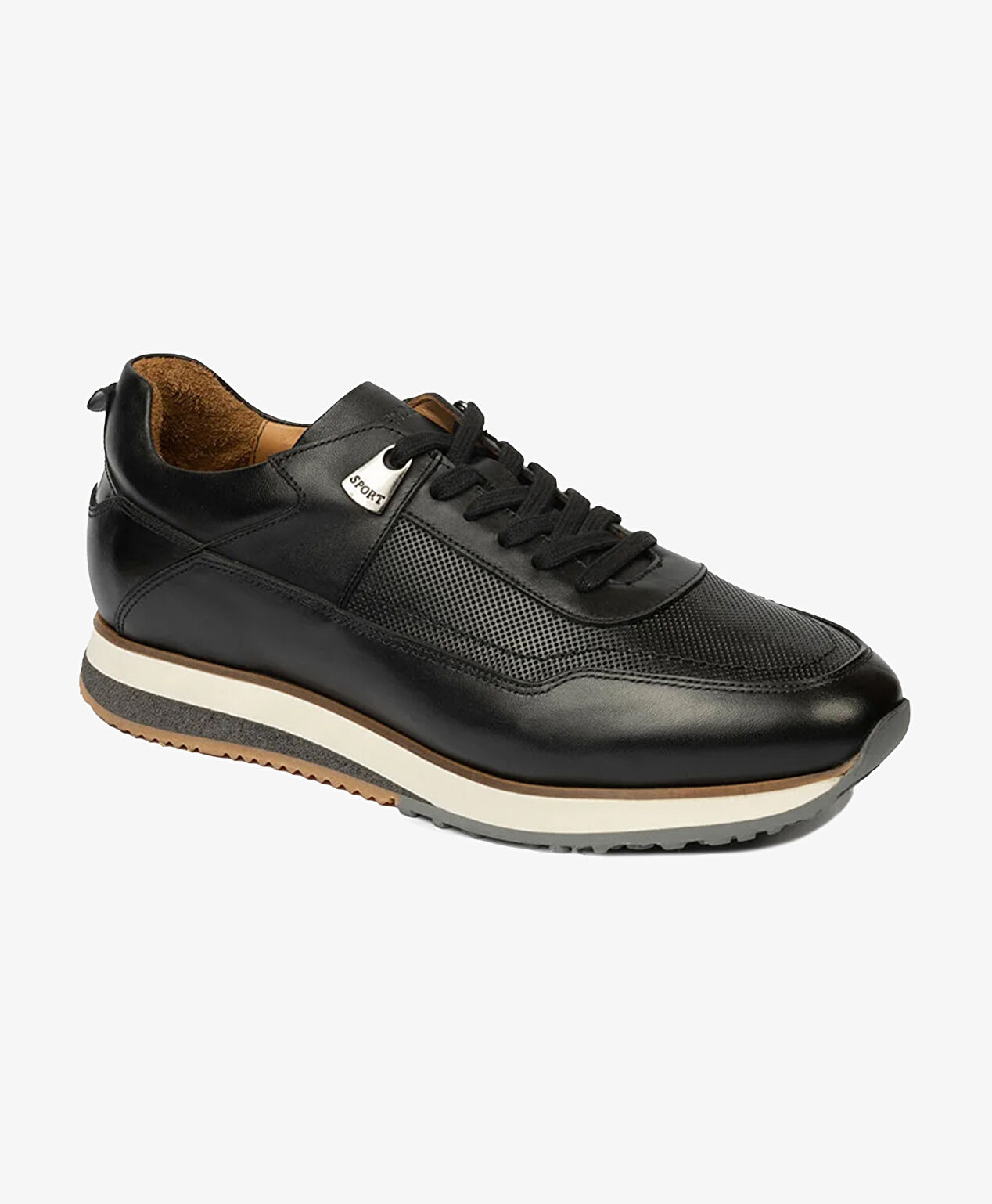 Erkek Siyah Hakiki Deri Sneaker  Ayakkabı - 2