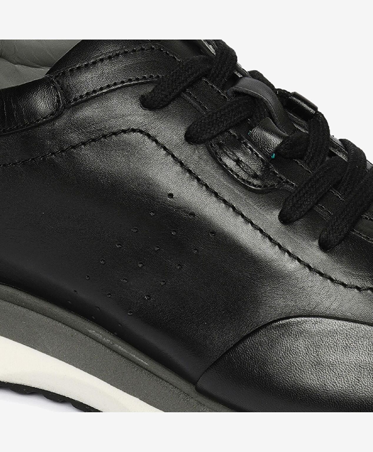 Erkek Siyah Hakiki Deri Sneaker Ayakkabı - 5