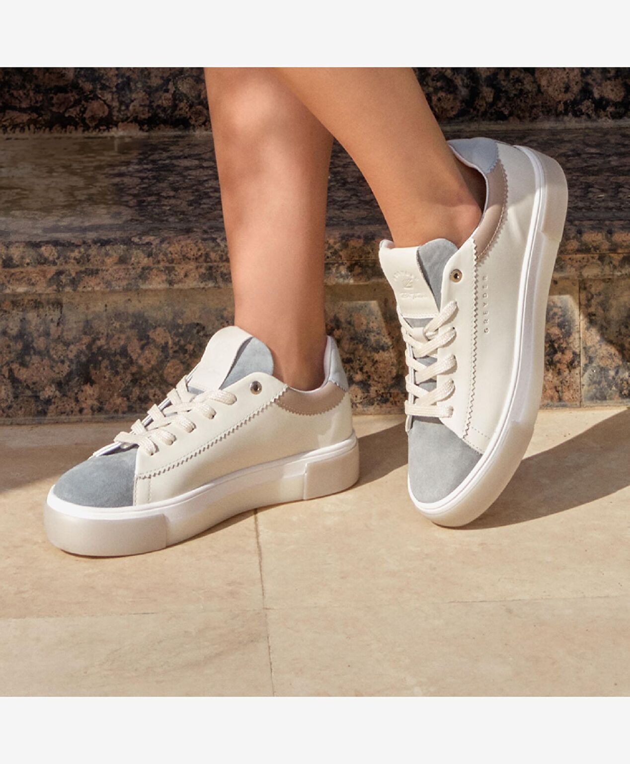 Kadın Beyaz Mavi Hakiki Deri Sneaker Ayakkabı - 3