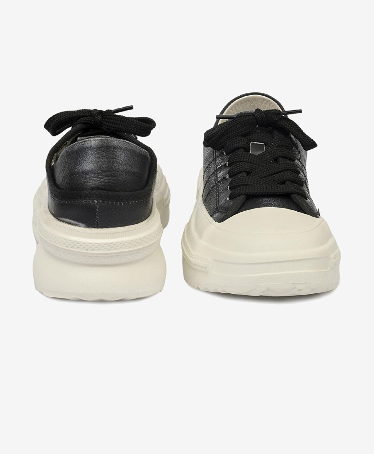 Kadın Siyah Beyaz Hakiki Deri Sneaker Ayakkabı - 7