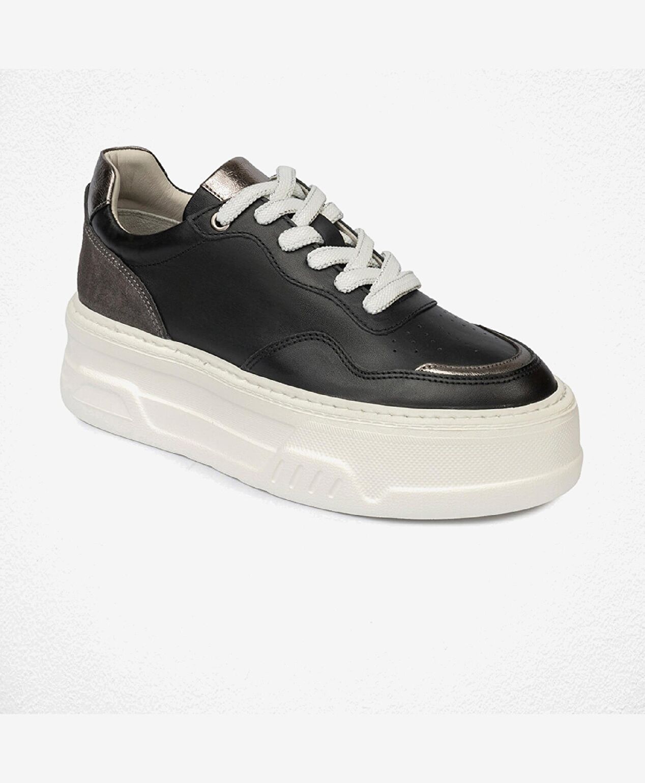 Kadın Siyah Çelik Hakiki Deri Sneaker Ayakkabı - 2
