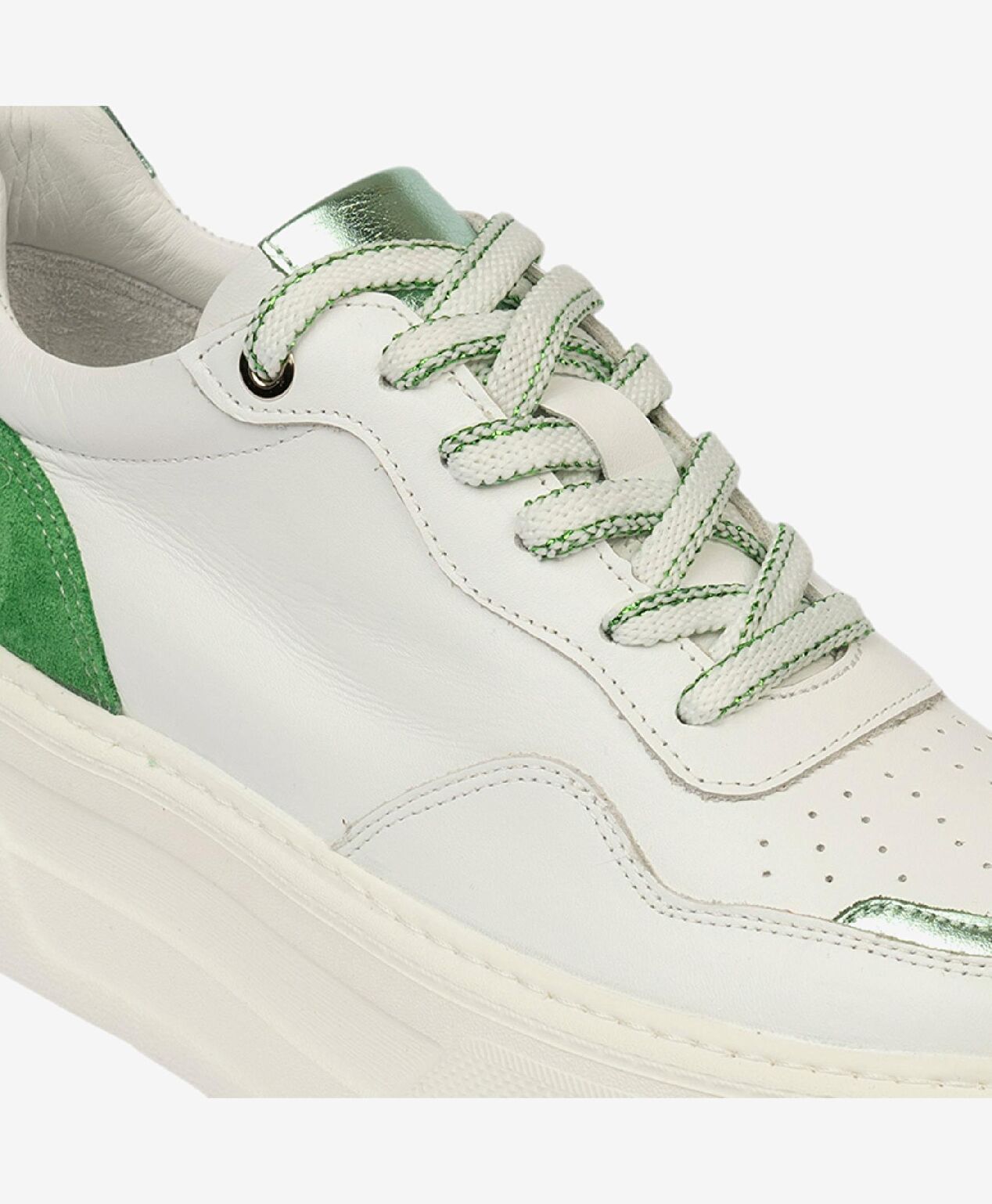 Kadın Beyaz Yeşil Hakiki Deri Sneaker Ayakkabı - 7