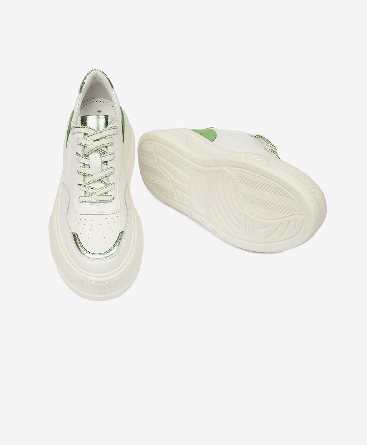 Kadın Beyaz Yeşil Hakiki Deri Sneaker Ayakkabı - 8