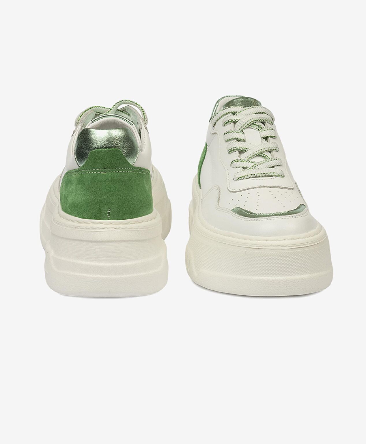 Kadın Beyaz Yeşil Hakiki Deri Sneaker Ayakkabı - 9