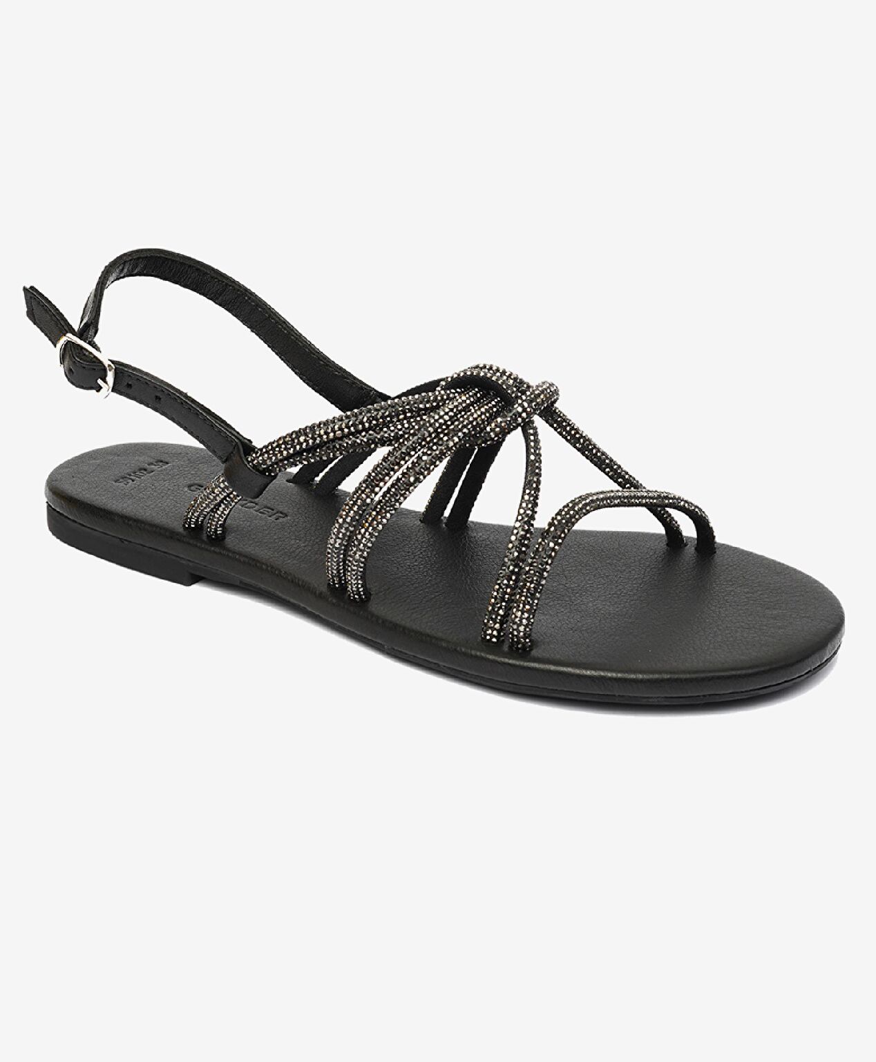 Kadın Platin Taşlı Hakiki Deri Sandalet - 2