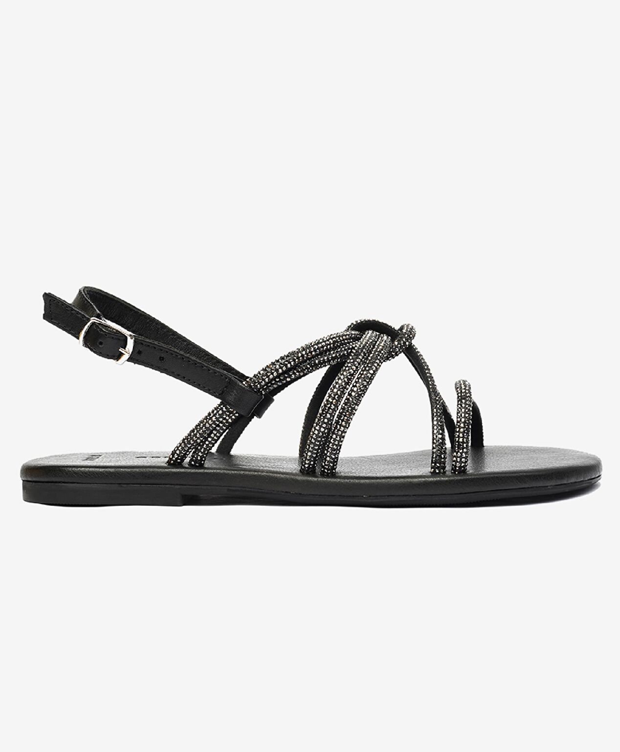 Kadın Platin Taşlı Hakiki Deri Sandalet - 1