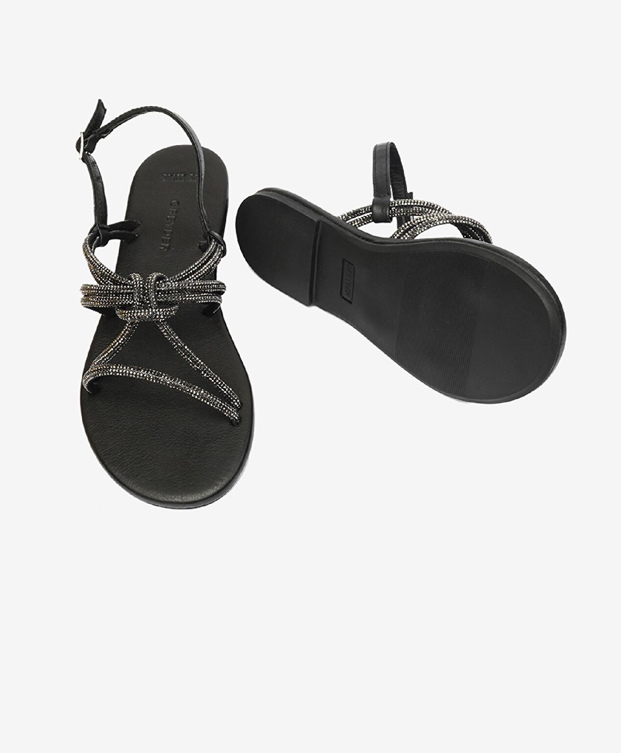 Kadın Platin Taşlı Hakiki Deri Sandalet - 6