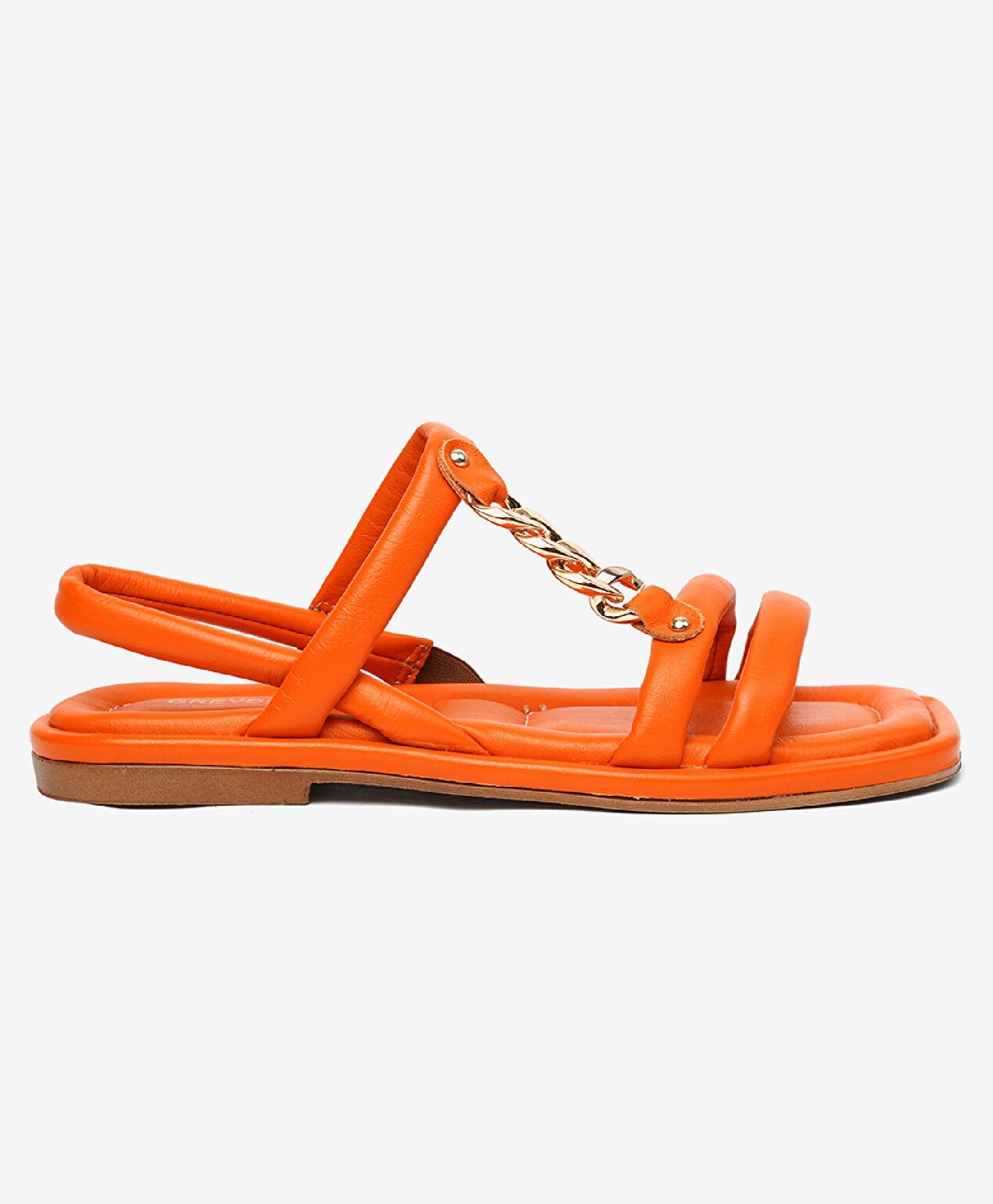 Kadın Turuncu Hakiki Deri Sandalet - 1