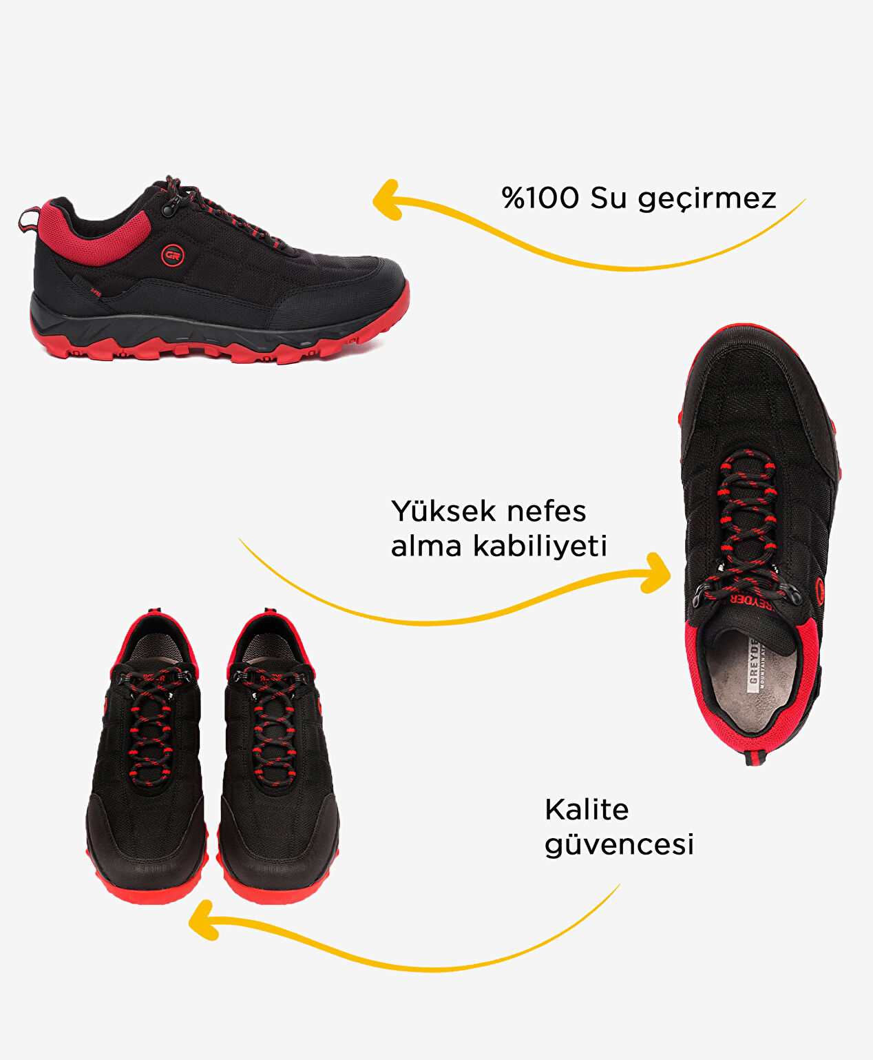 Erkek Siyah Kırmızı Hakiki Deri Su Geçirmez Outdoor Ayakkabı - 2