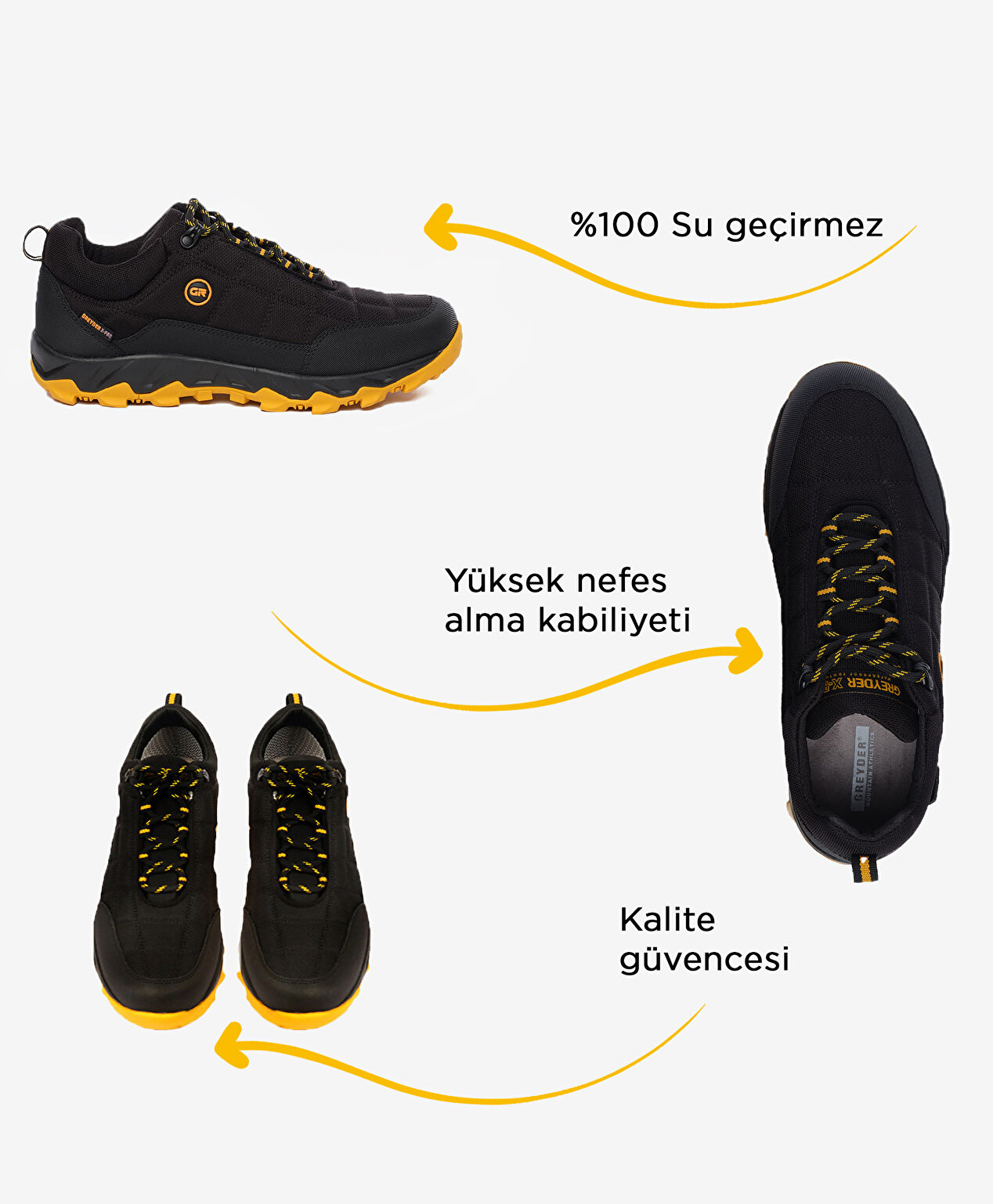 Erkek Siyah Sarı Hakiki Deri Su Geçirmez Outdoor Ayakkabı - 2