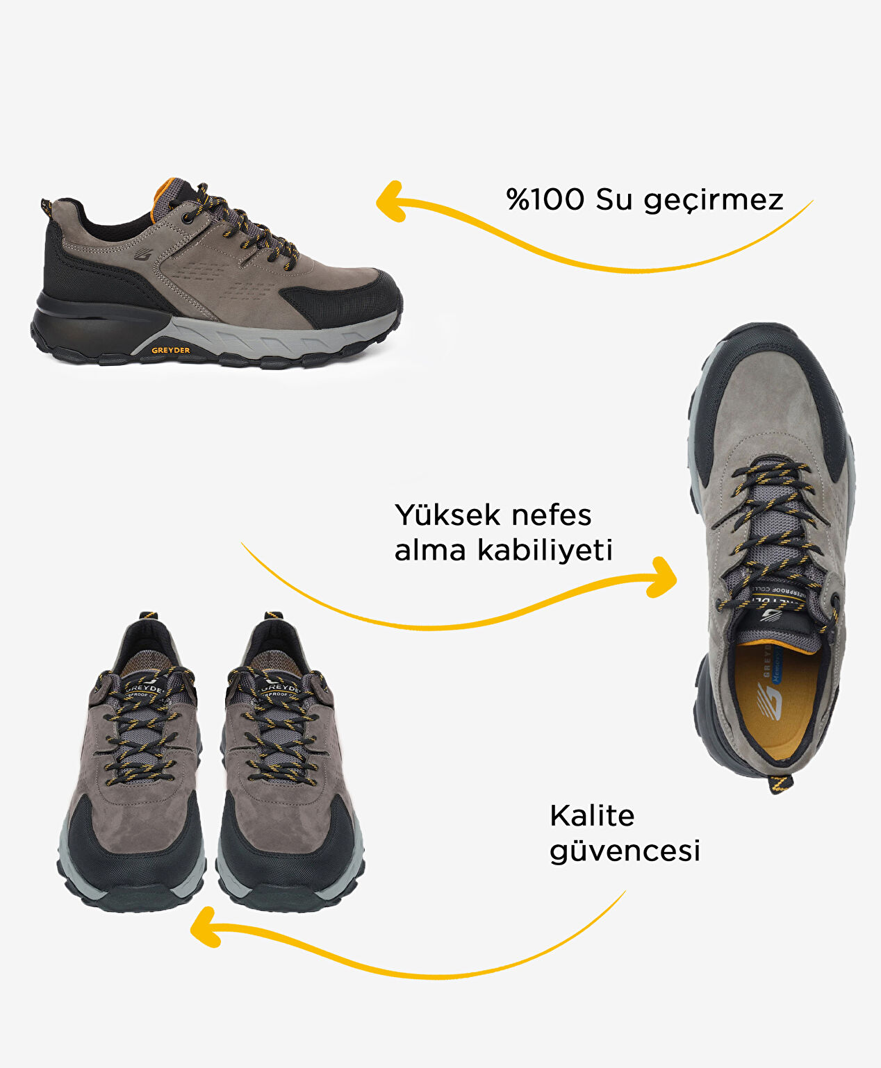 Erkek Koyu Gri Siyah Hakiki Deri Su Geçirmez Outdoor Ayakkabı - 2