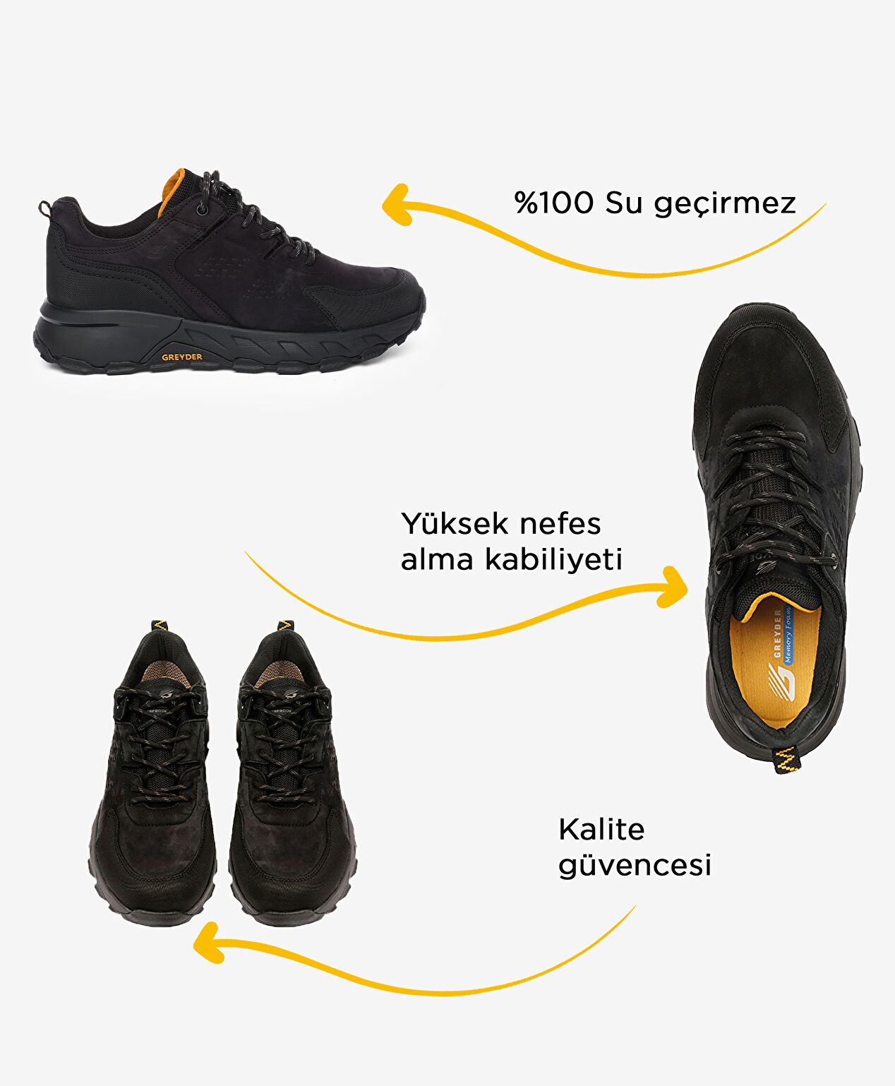 Erkek Siyah Gri Hakiki Deri Su Geçirmez Outdoor Ayakkabı - 2