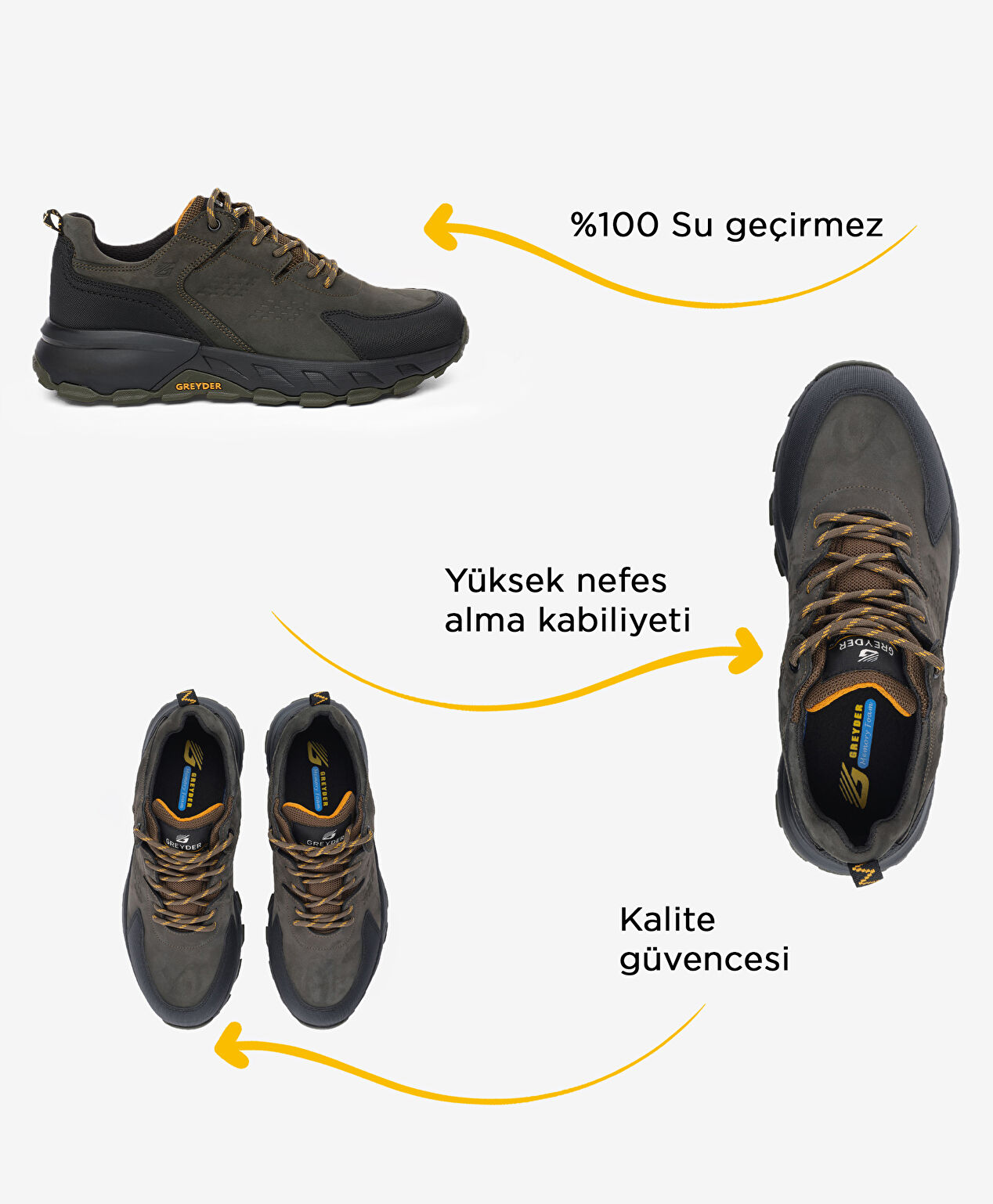 Erkek Haki Siyah Hakiki Deri Su Geçirmez Outdoor Ayakkabı - 2