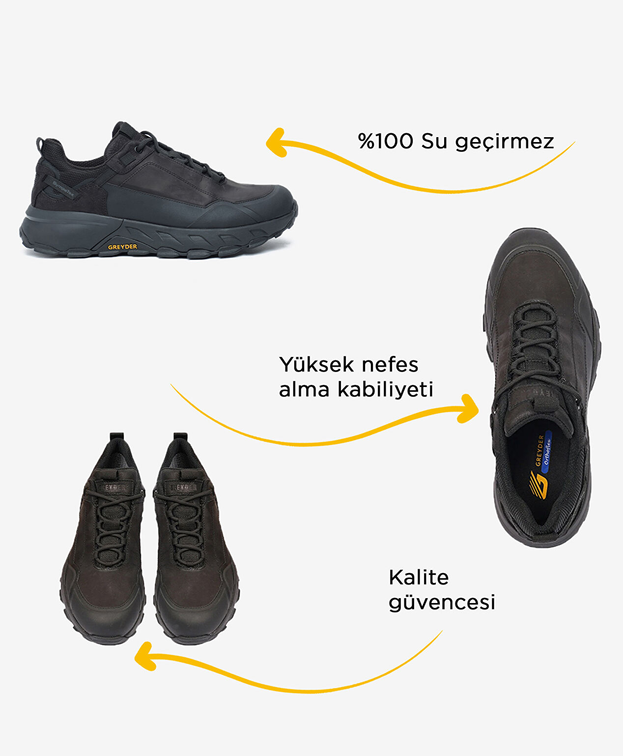 Erkek Siyah Hakiki Deri Su Geçirmez Outdoor Ayakkabı - 2