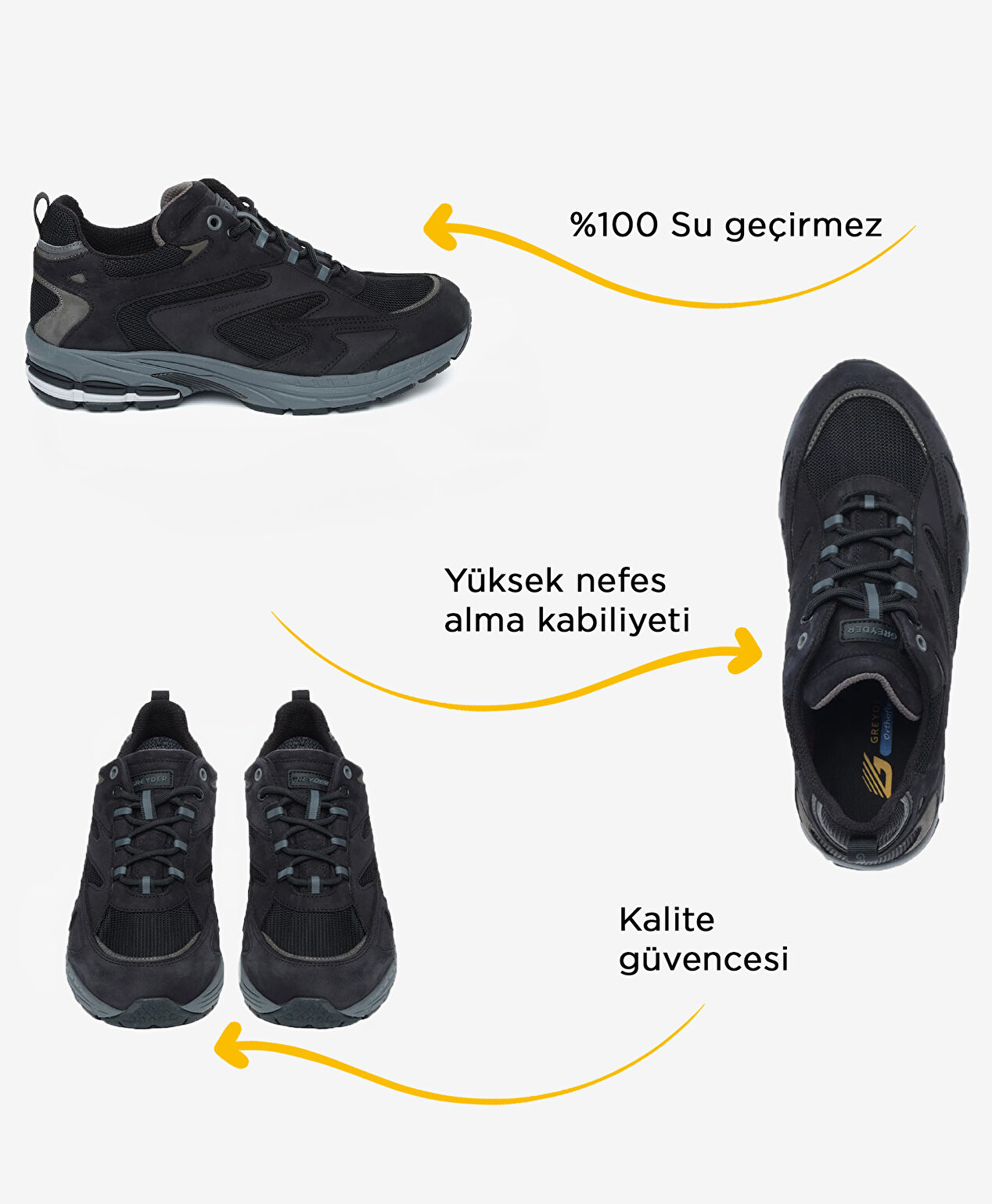 Erkek Siyah Hakiki Deri Su Geçirmez Outdoor Ayakkabı - 2