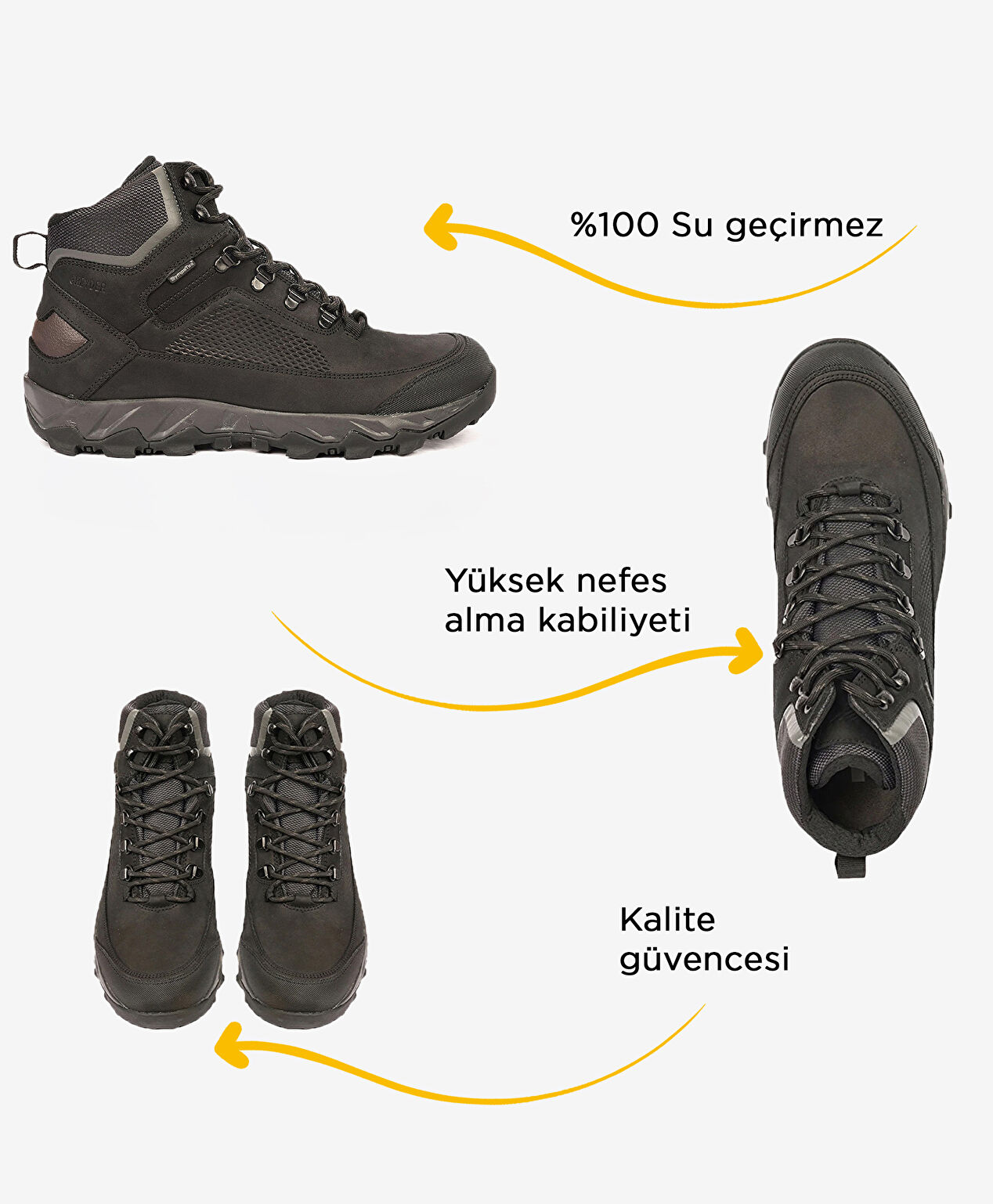 Erkek Siyah Hakiki Deri Su Geçirmez Outdoor Bot - 3