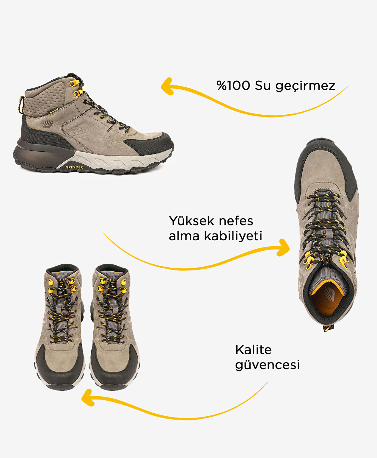 Erkek Koyu Gri Hakiki Deri Su Geçirmez Outdoor Bot - 2