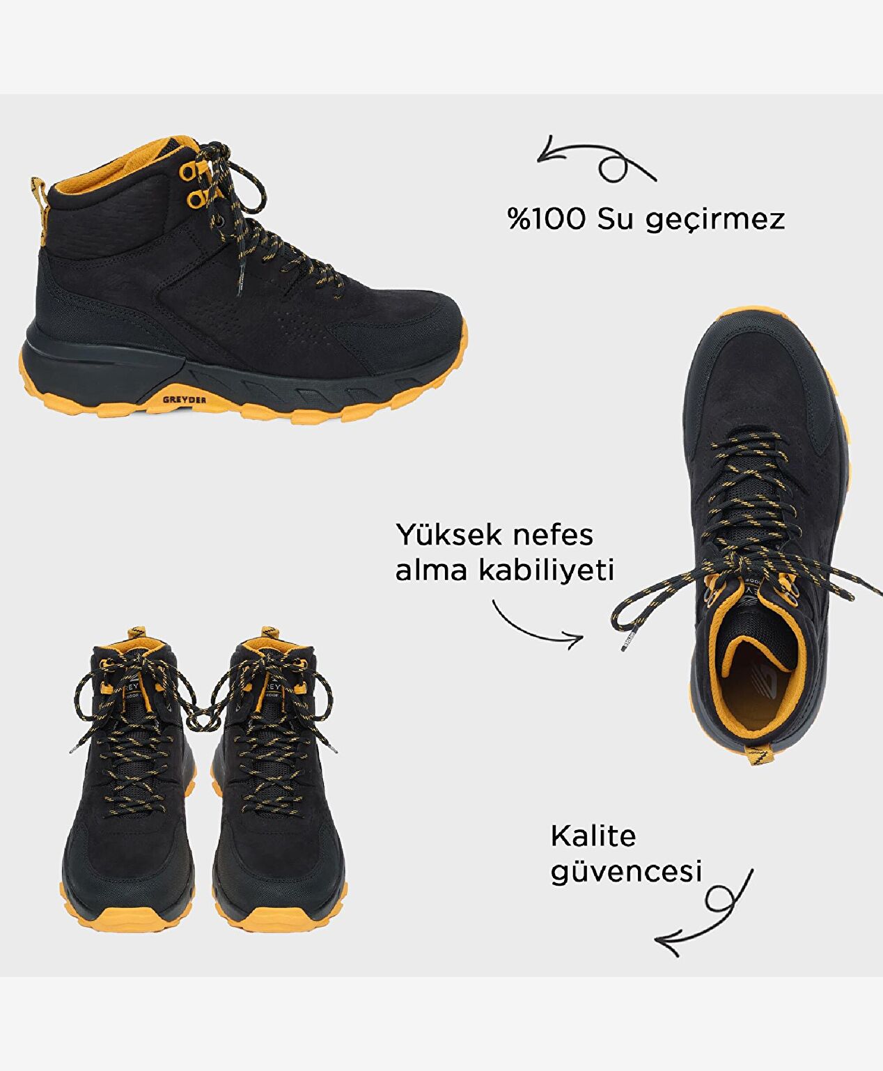 Erkek Siyah Sarı Hakiki Deri Su Geçirmez Outdoor Bot - 3