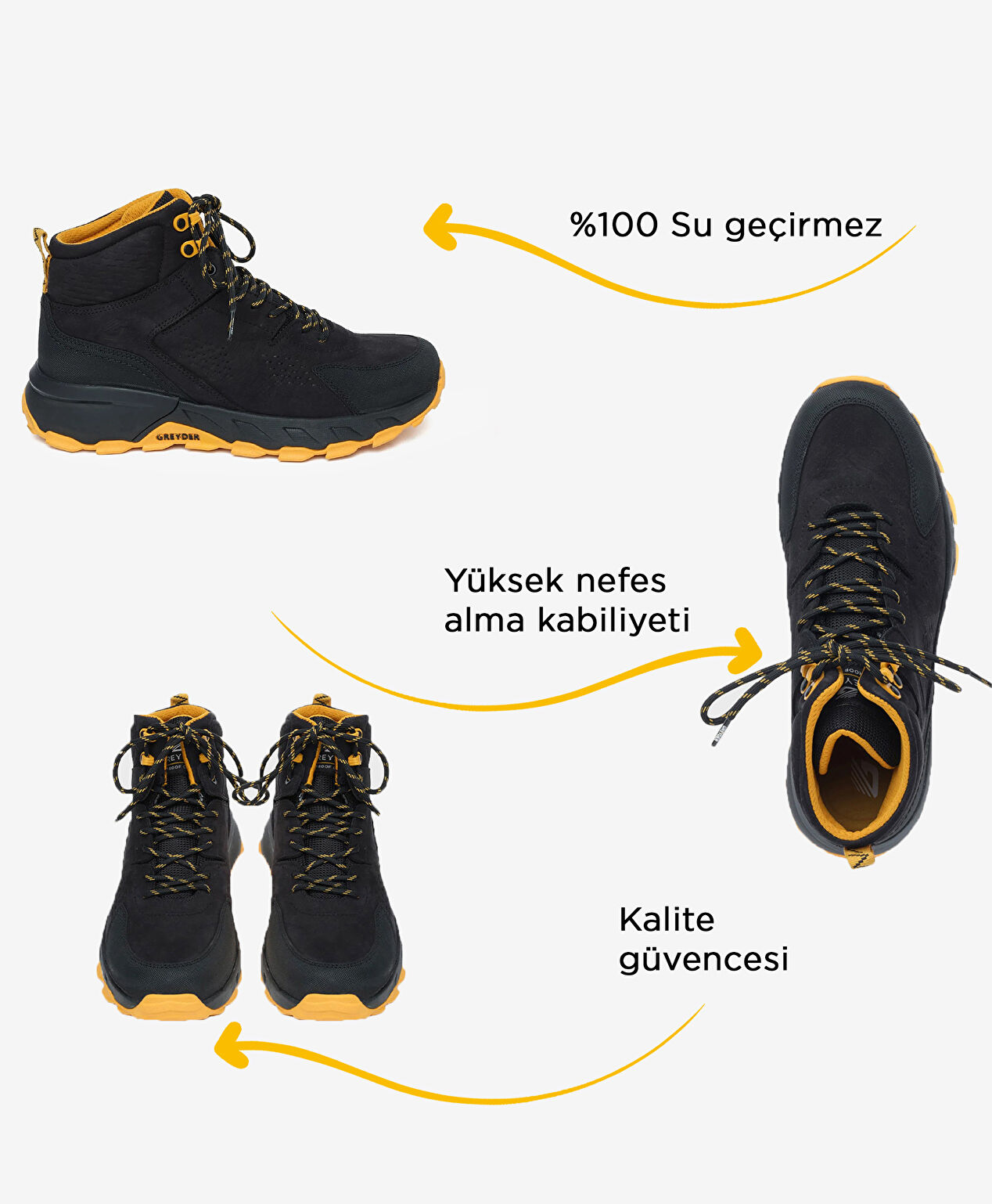 Erkek Siyah Sarı Hakiki Deri Su Geçirmez Outdoor Bot - 3