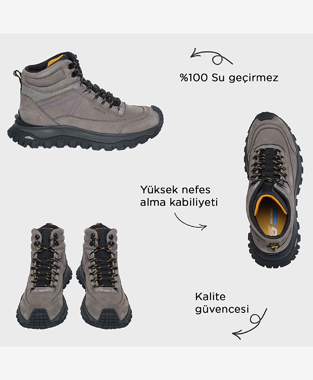 Erkek Koyu Gri Hakiki Deri Su Geçirmez Outdoor Bot - 2