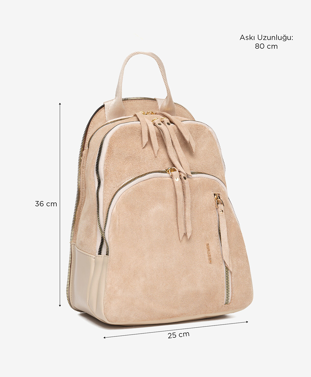 Kadın Bej Hakiki Deri Sırt Çantası - 6