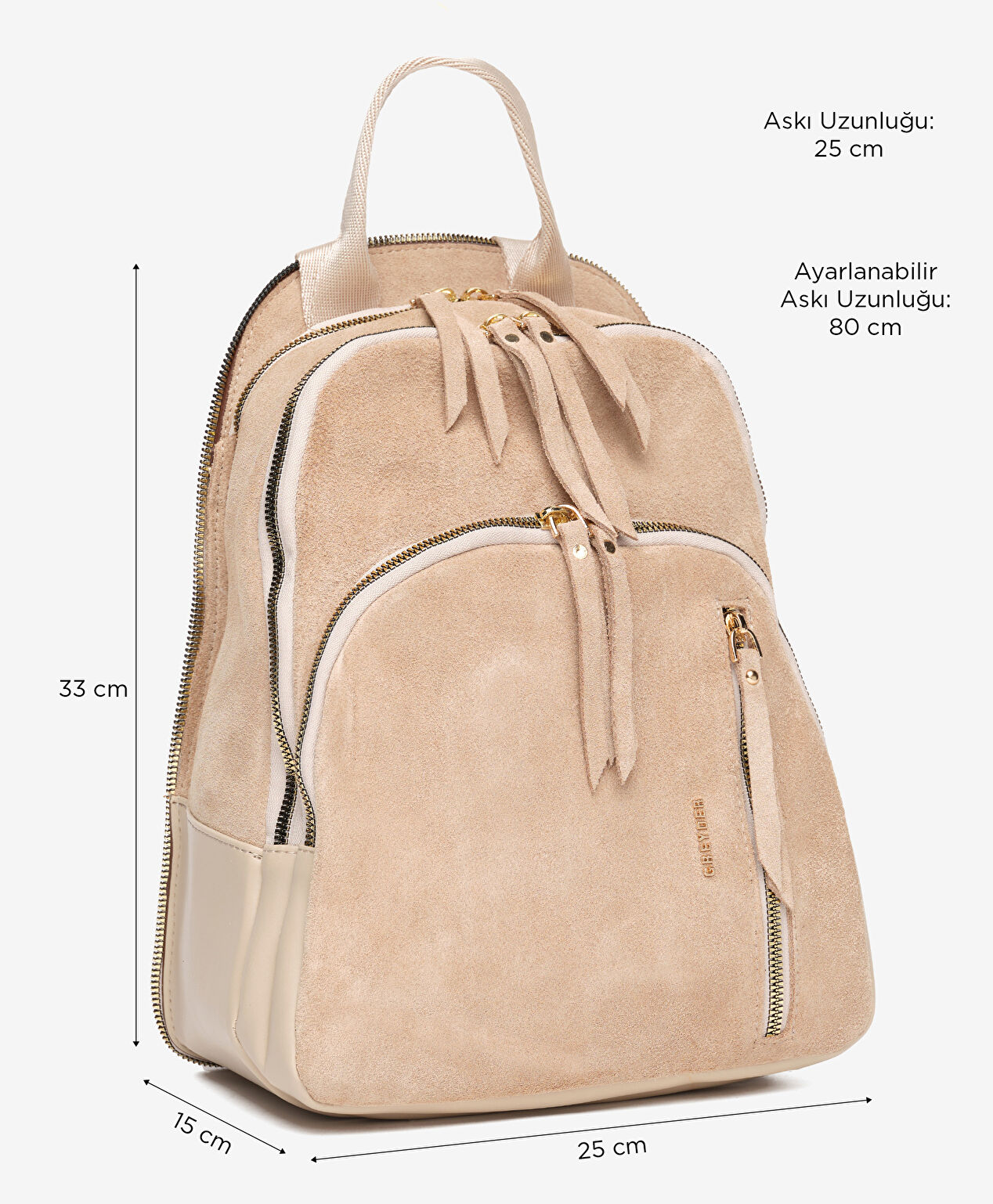Kadın Bej Hakiki Deri Sırt Çantası - 2