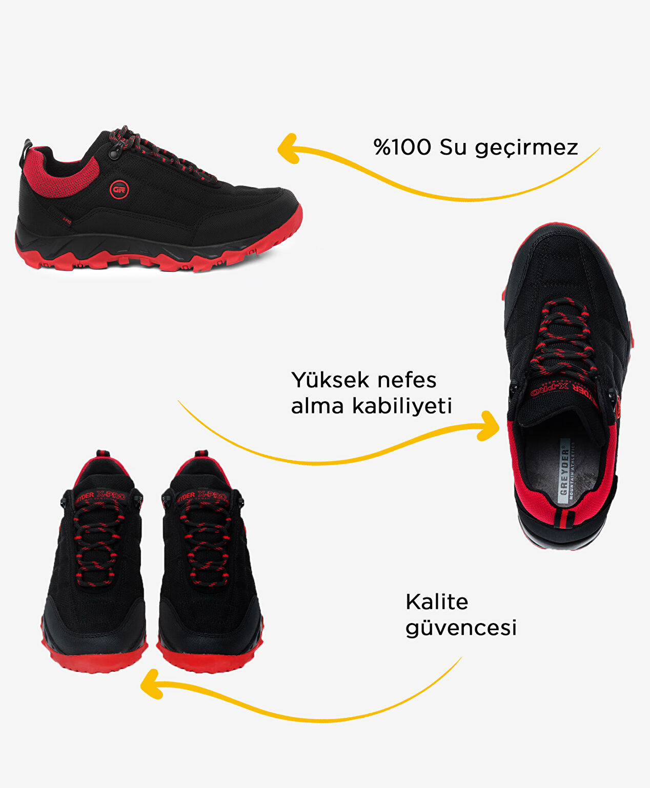 Kadın Siyah Kırmızı Su Geçirmez Outdoor Ayakkabı - 2