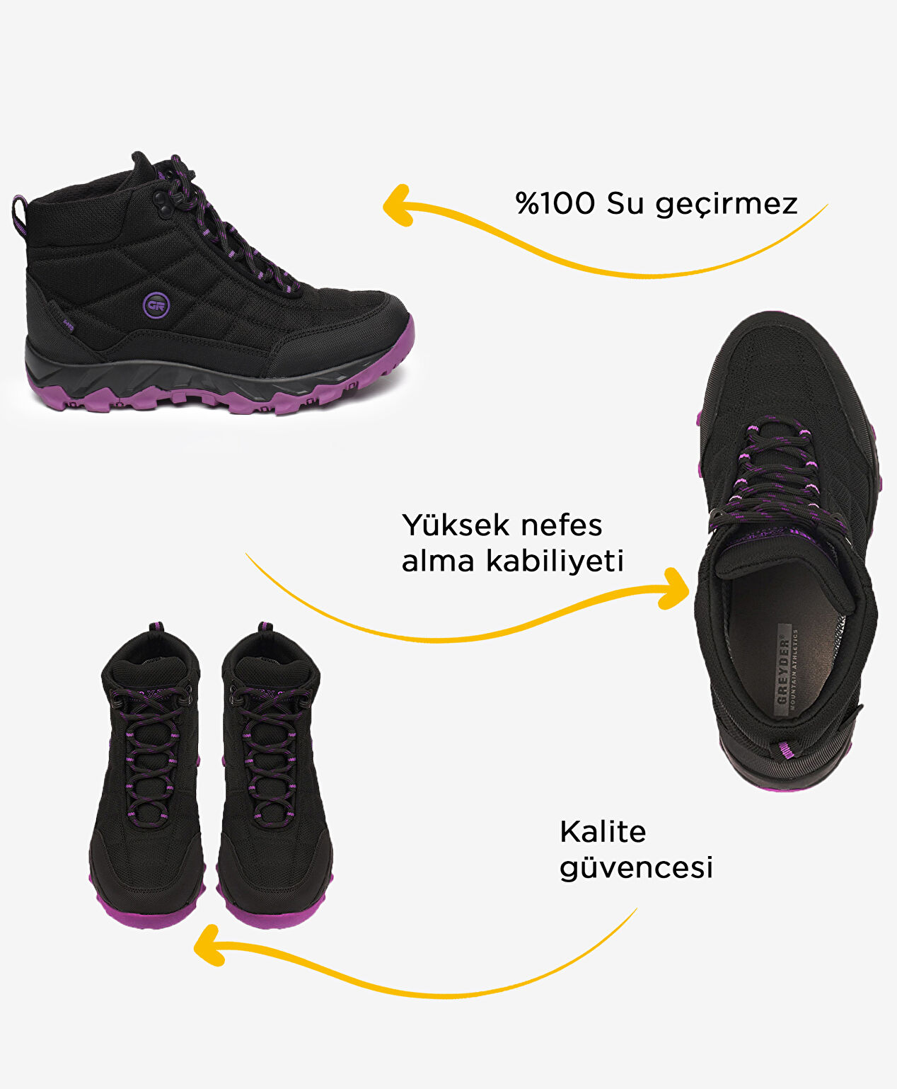 Kadın Siyah Mor Su Geçirmez Outdoor Bot - 2