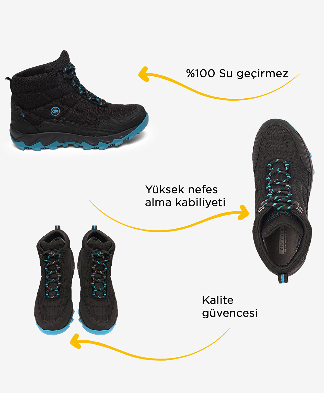 Kadın Siyah Lacivert Hakiki Deri Su Geçirmez Outdoor Bot - 2