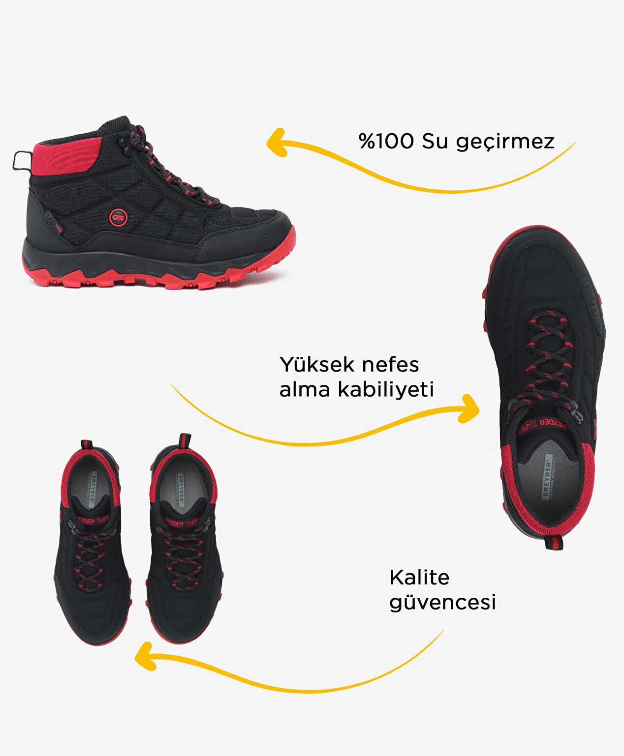 Kadın Siyah Kırmızı Su Geçirmez Outdoor Bot - 2