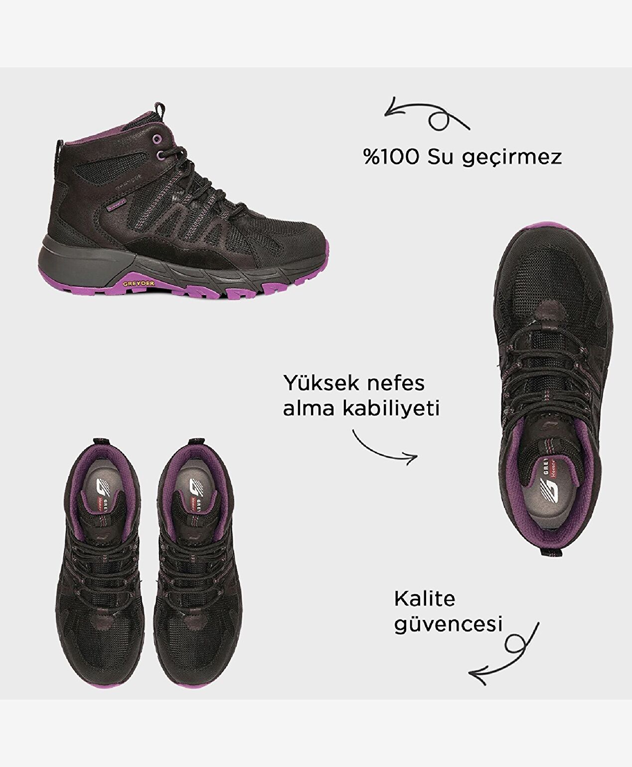 Kadın Siyah Mor Su Geçirmez Outdoor Bot - 3