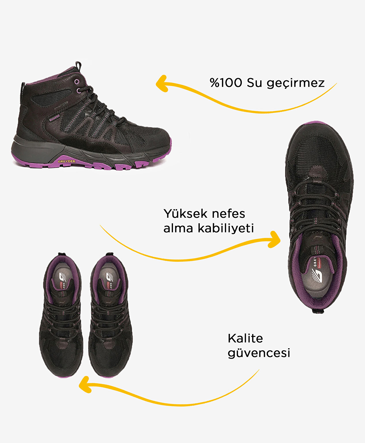 Kadın Siyah Mor Su Geçirmez Outdoor Bot - 2