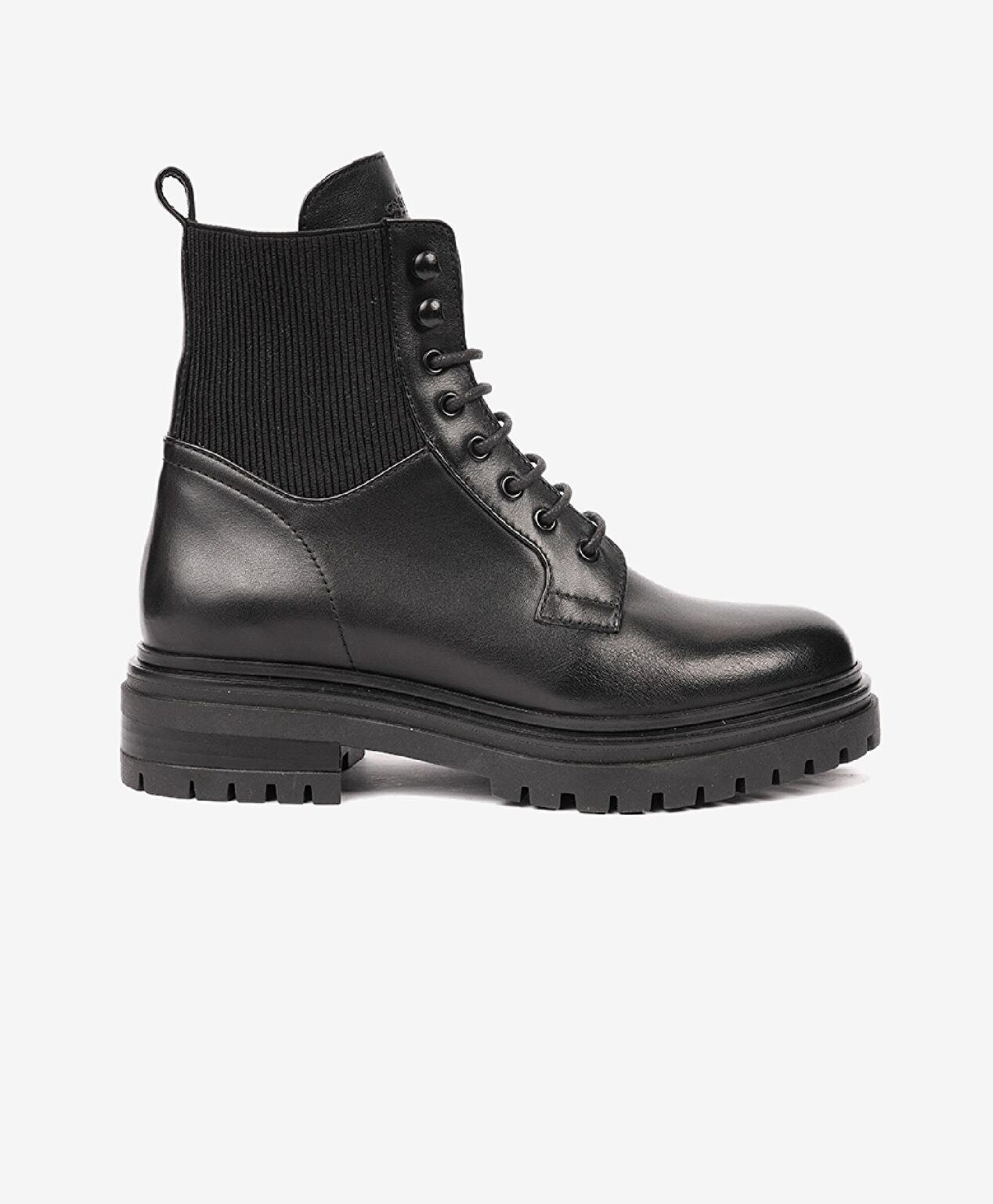 Kadın Siyah Hakiki Deri Military Bot - 1