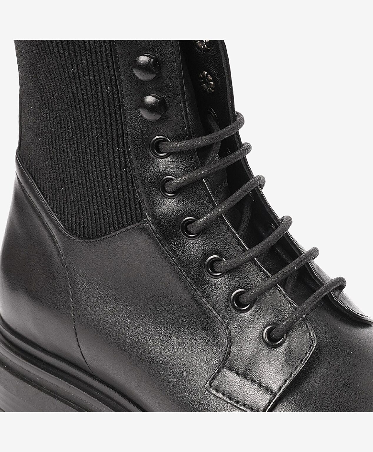 Kadın Siyah Hakiki Deri Military Bot - 5