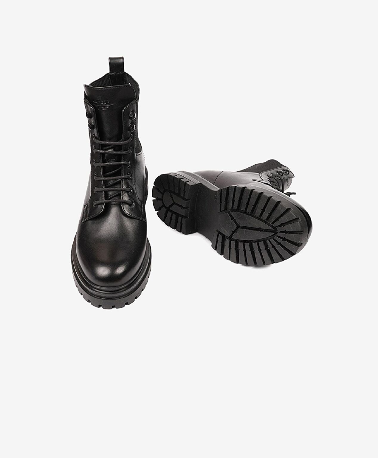 Kadın Siyah Hakiki Deri Military Bot - 6