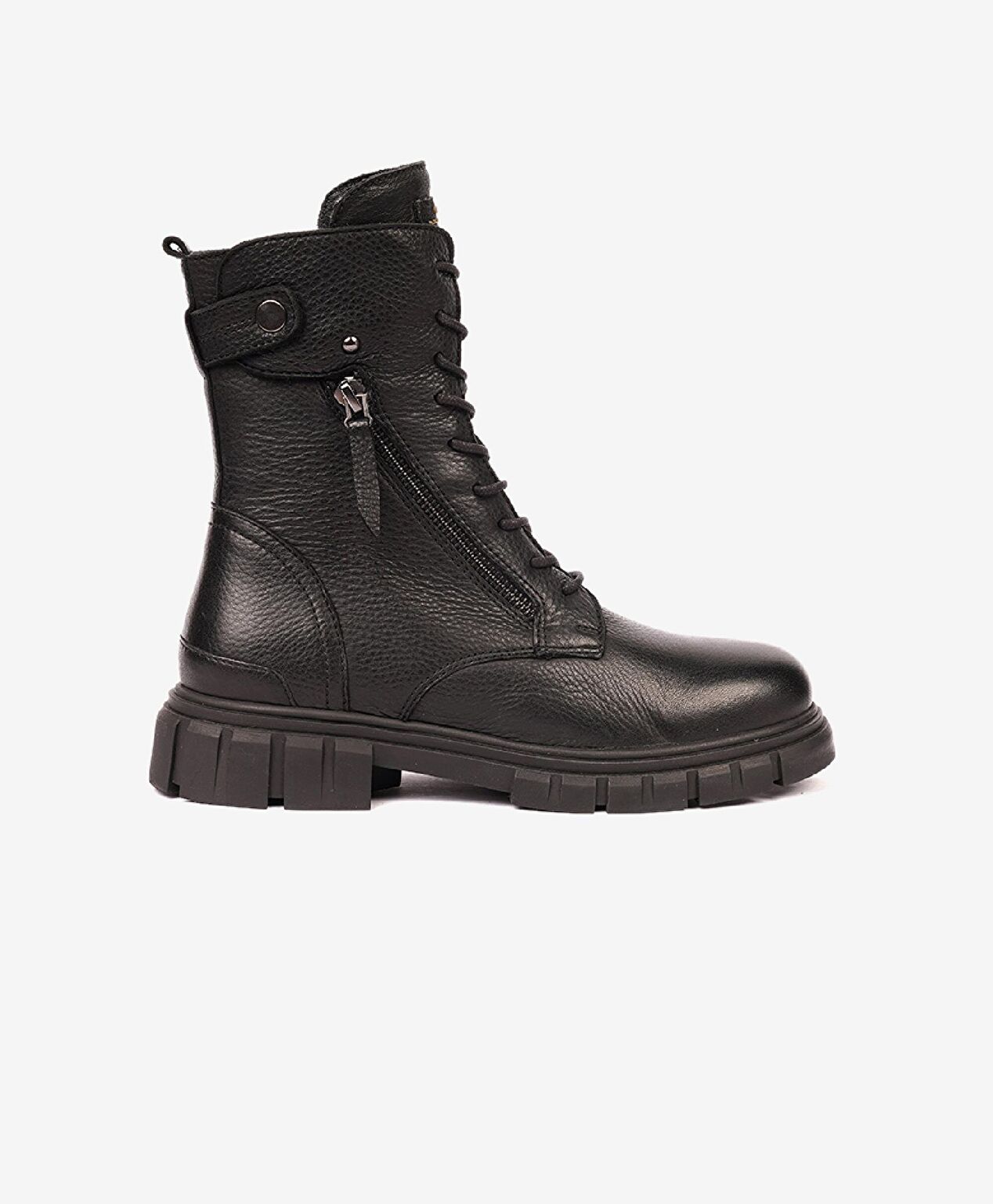 Kadın Siyah Hakiki Deri Military Bot - 1