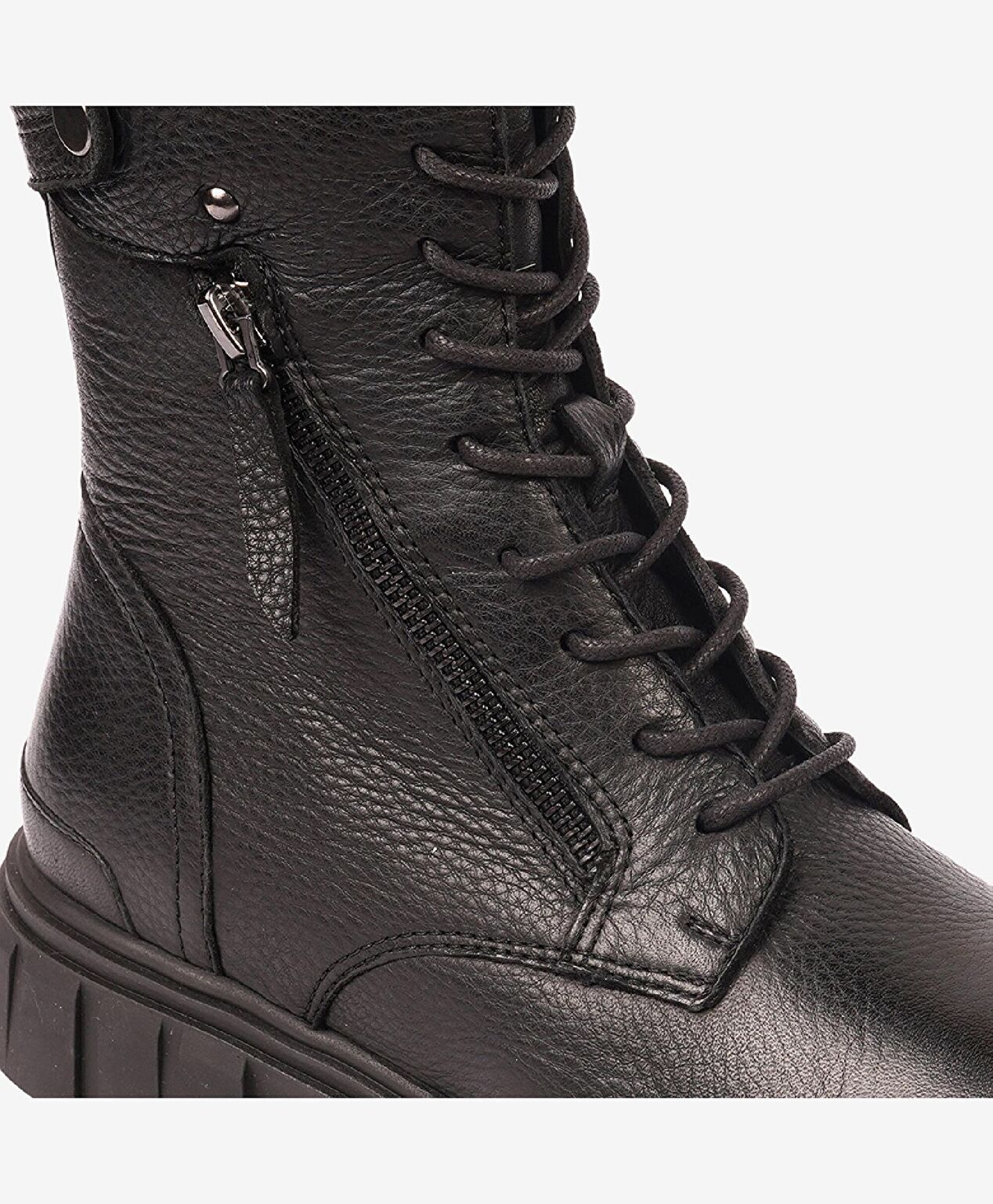 Kadın Siyah Hakiki Deri Military Bot - 5