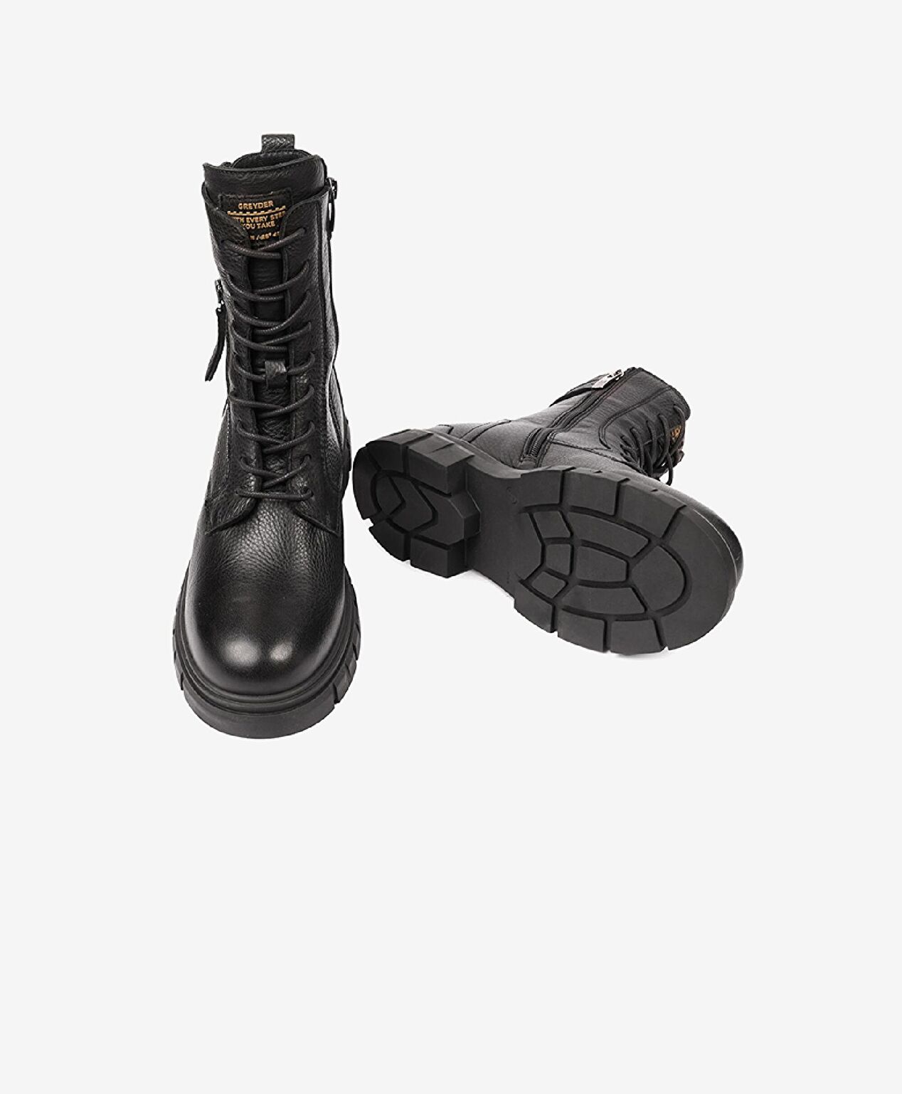 Kadın Siyah Hakiki Deri Military Bot - 6