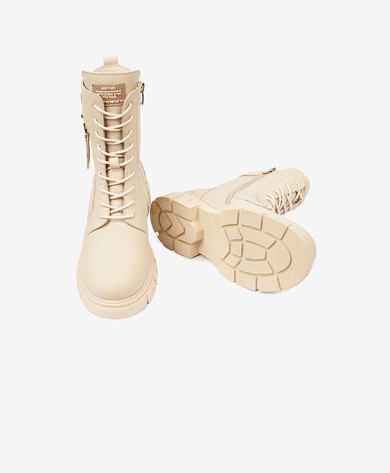 Kadın Ekru Hakiki Deri Military Bot - 6