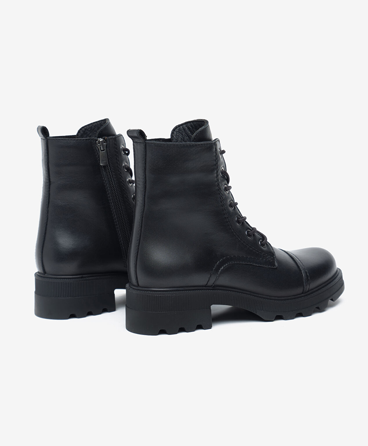 Kadın Siyah Hakiki Deri Military Bot - 4