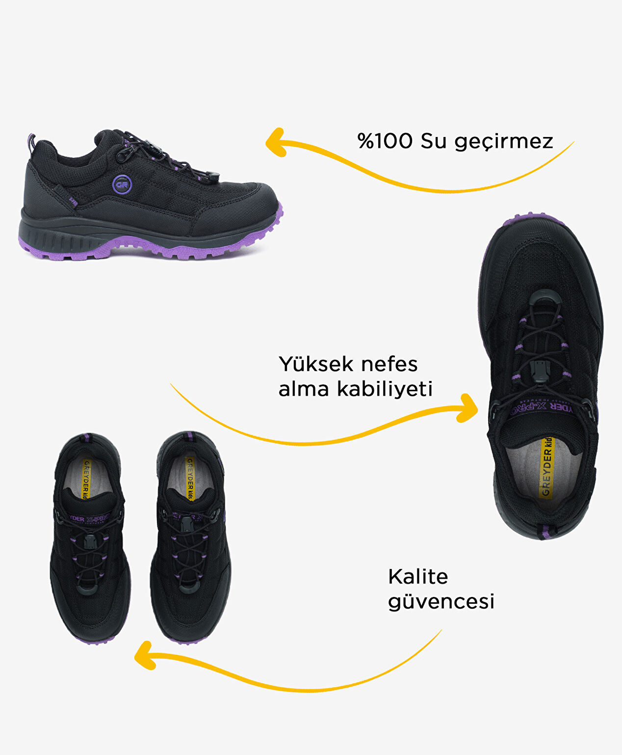 Erkek Çocuk Siyah Mor Su Geçirmez Outdoor Ayakkabı - 2